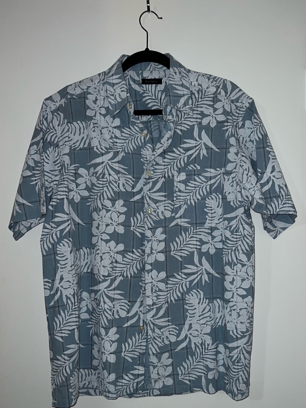Club Room Gray-Blue Hawaiian Floral Short-Sleeve Button-Up Shirt